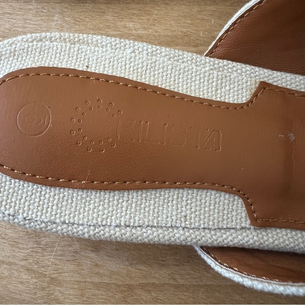 SOLD RILISTA MULES SLIP ON POINTED TOE LARGE BOW LIGHT KHAKI FABRIC UPPER 9 - Picture 8 of 10
